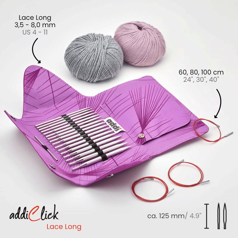 AddiClick Lace Long 13cm (5") Interchangeable Needle Set - The Needle Store