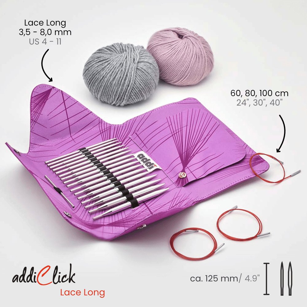 Addi Click Lace Long 13cm (5") Interchangeable Knitting Needle Set