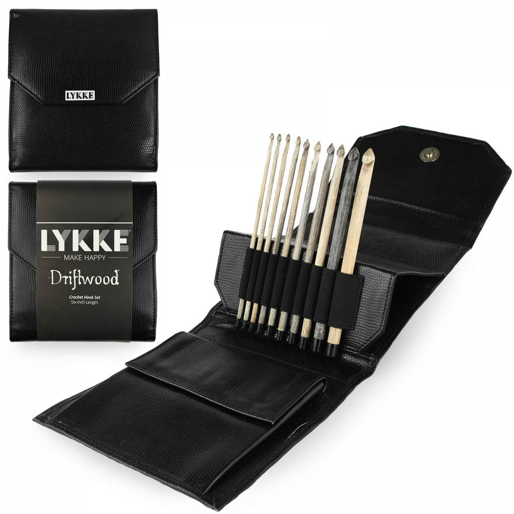 LYKKE Driftwood 15cm (6") Crochet Hook Set (Faux Leather Case) - The Needle Store