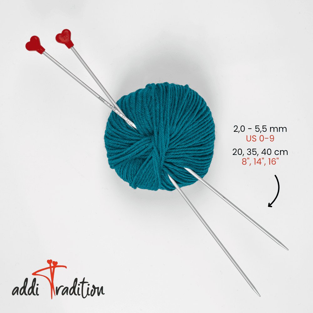 Addi 20cm (8") Single Pointed Aluminium Needles - The Needle Store