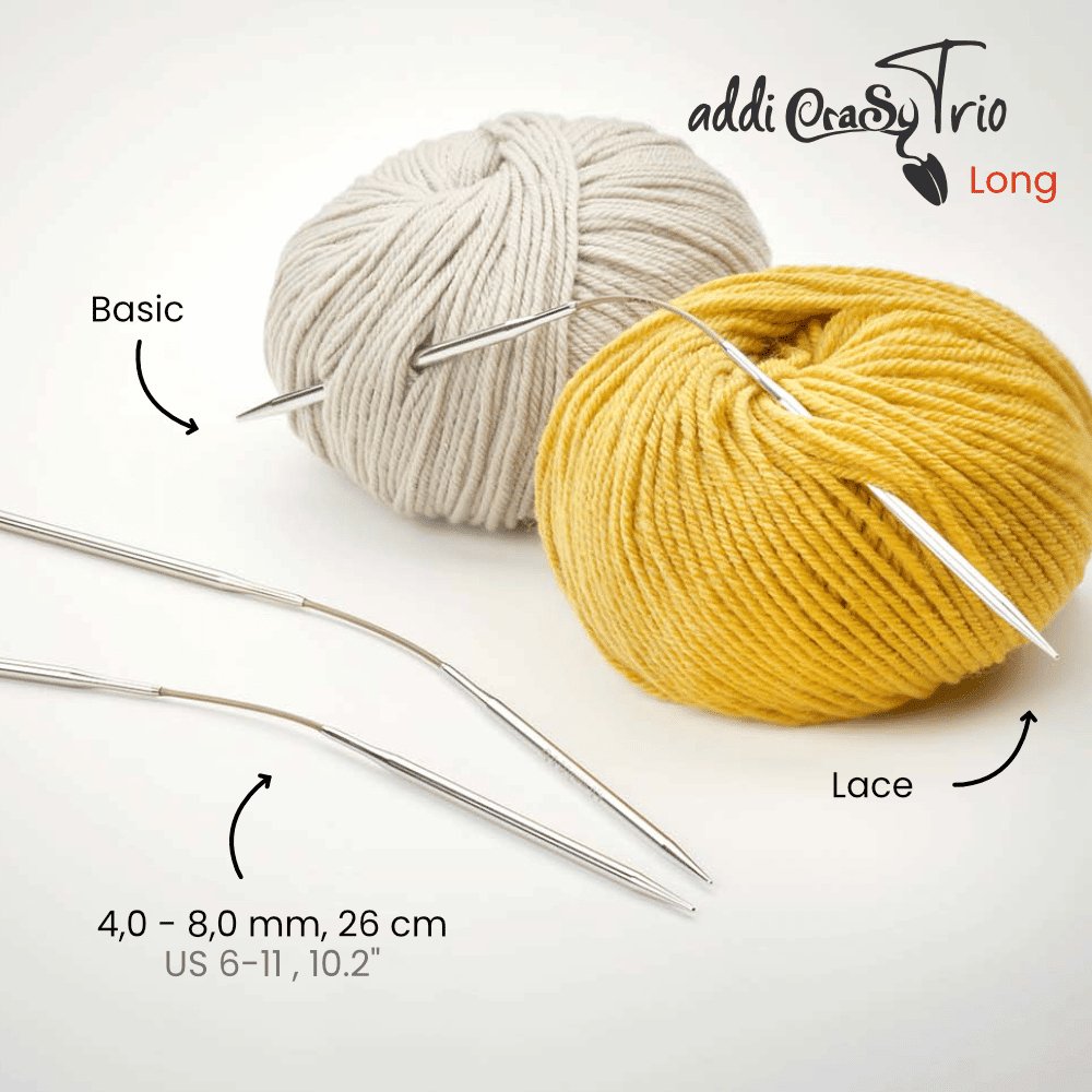 Addi CraSyTrio Long 26cm (10.2") Flexible Double Pointed Needles - The Needle Store
