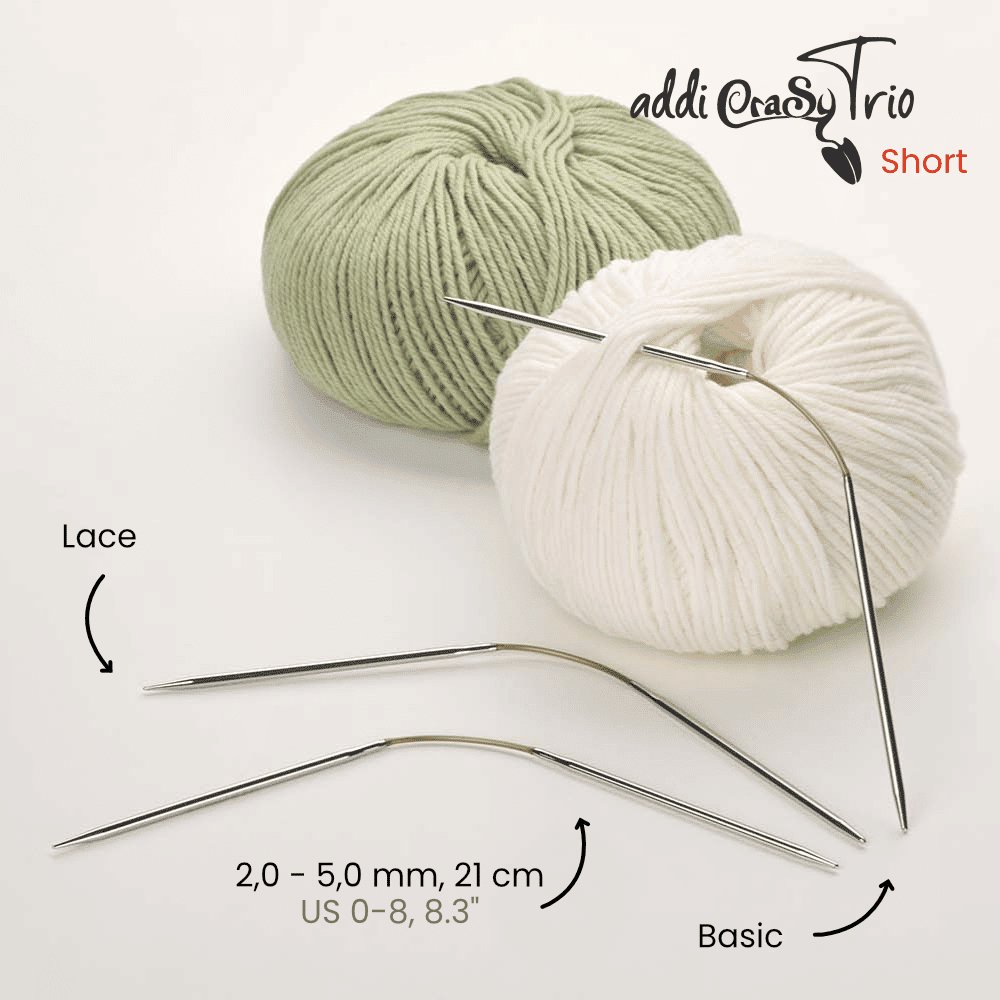 Addi CraSyTrio Short 21cm (8.3") Flexible Double Pointed Needles - The Needle Store