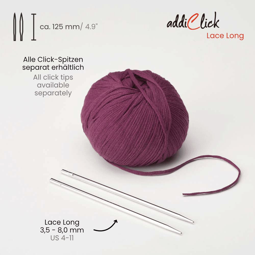 Addi Click Lace Long 13cm (5") Interchangeable Needles - The Needle Store