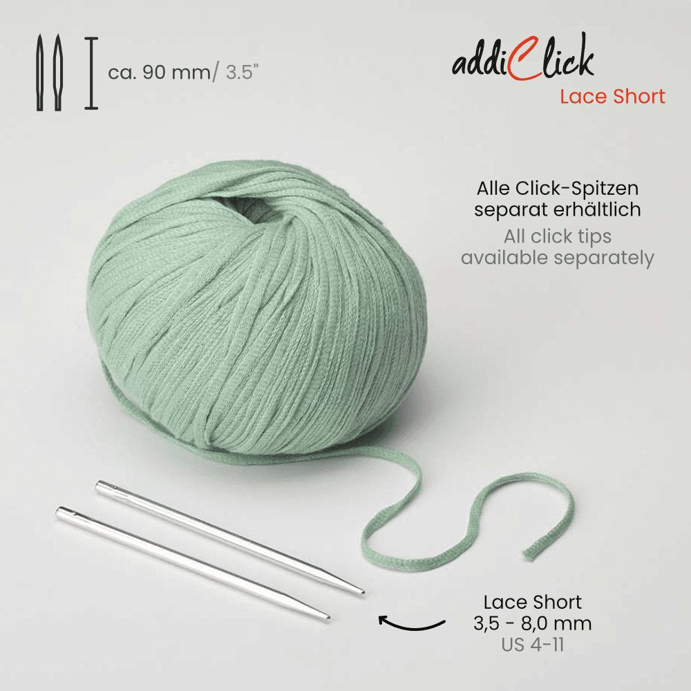Addi Click Lace Short 9cm (3.5") Interchangeable Needles - The Needle Store