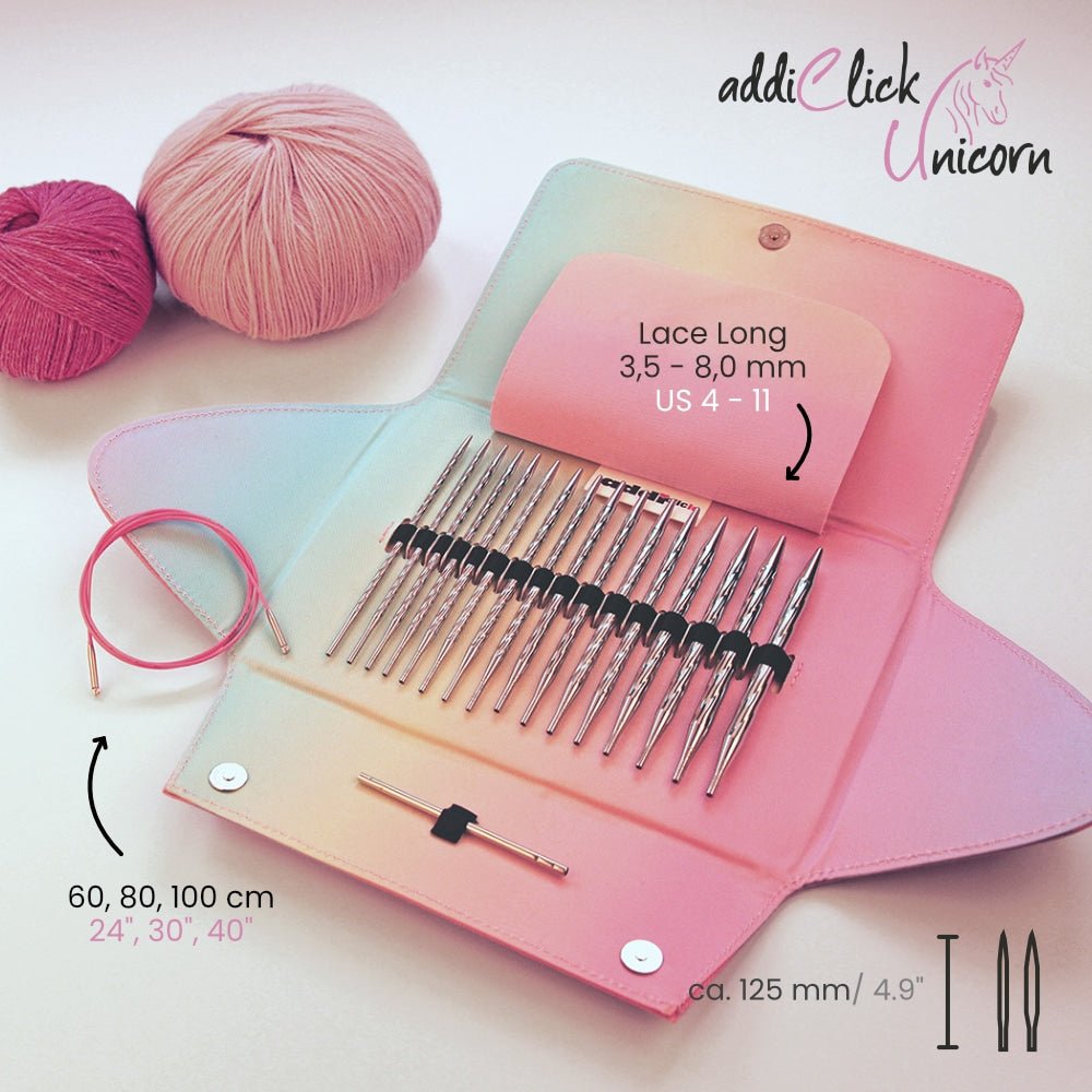 Addi Click Unicorn Lace Long 13cm (5") Interchangeable Needle Set - The Needle Store
