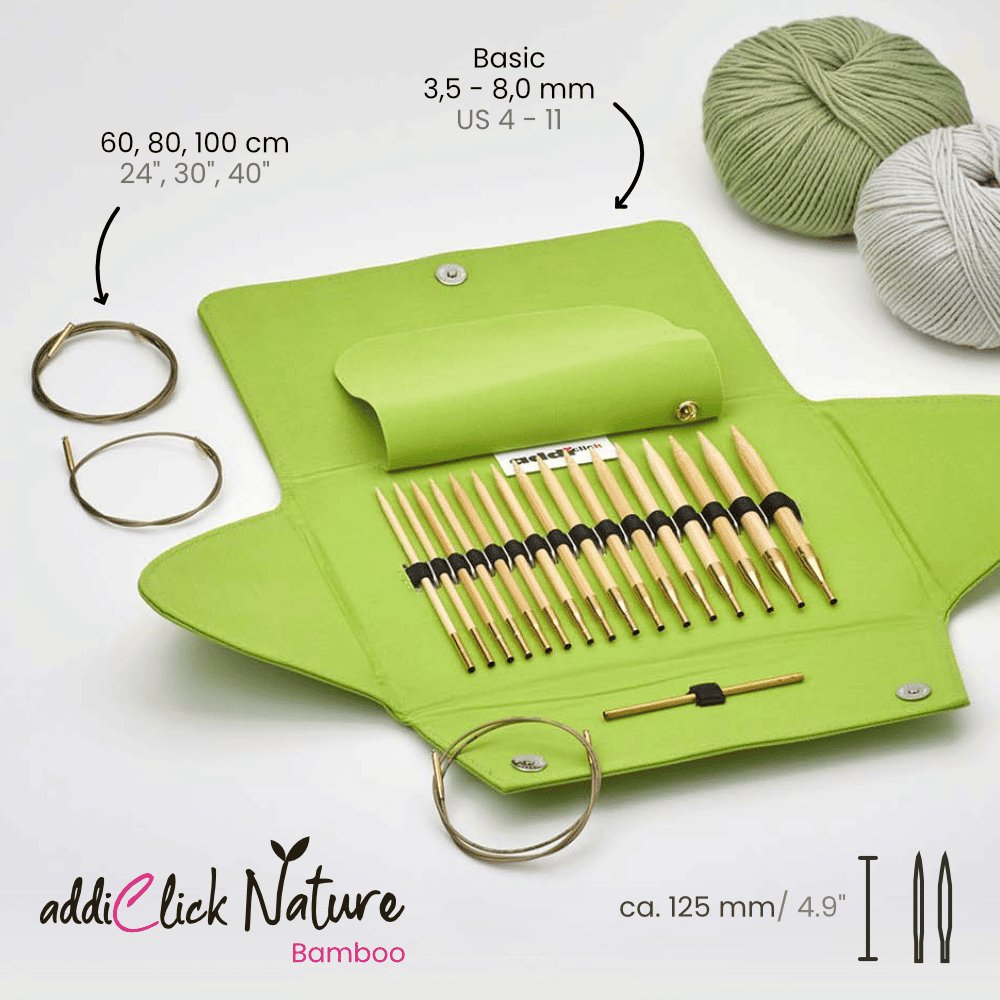 AddiClick Bamboo 13cm (5") Interchangeable Needle Set - The Needle Store