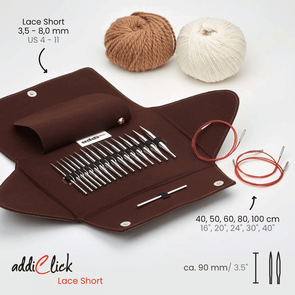 AddiClick Lace Short 9cm (3.5") Interchangeable Needle Set - The Needle Store