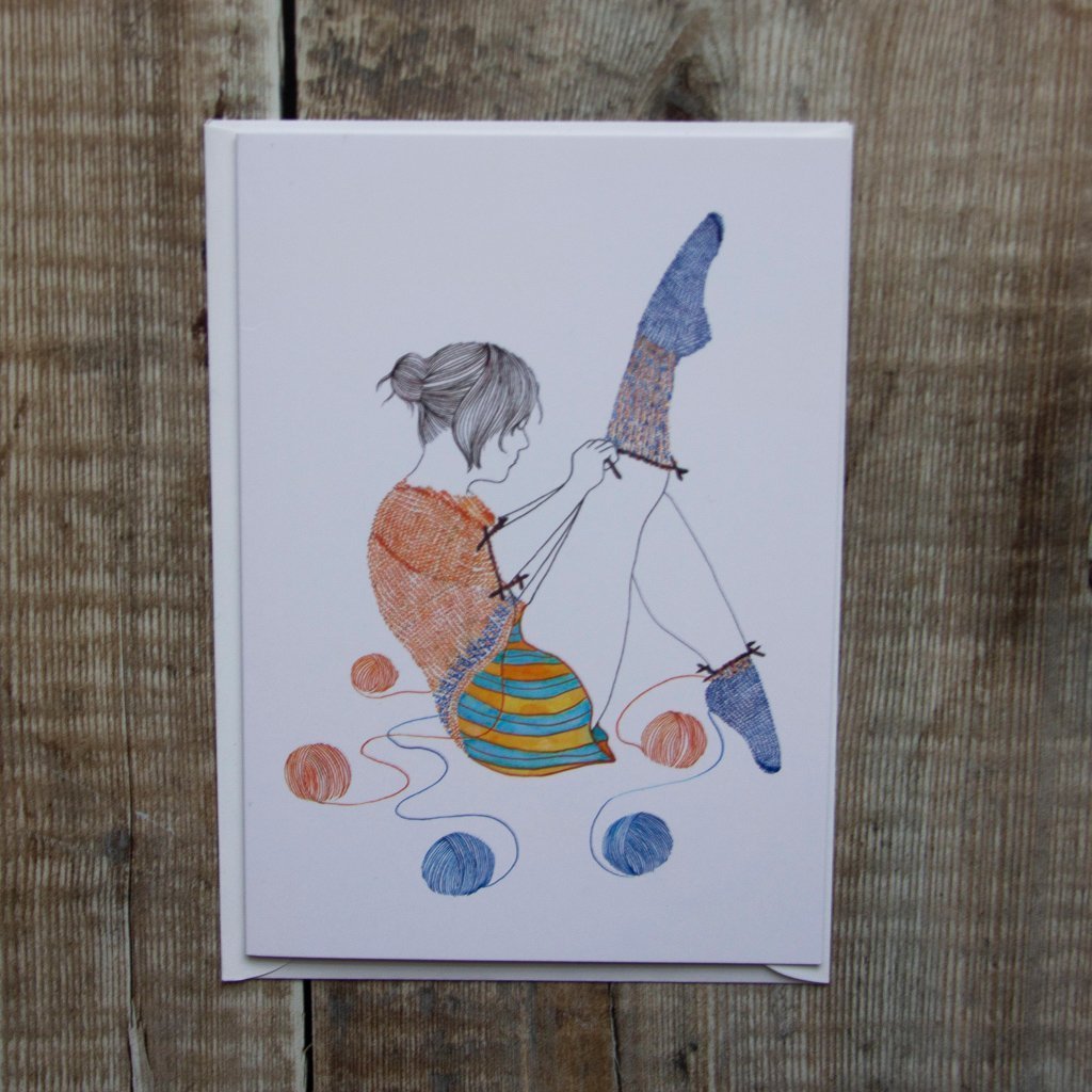 Aleks Bryd Knitster Girl Sock Greeting Card - The Needle Store