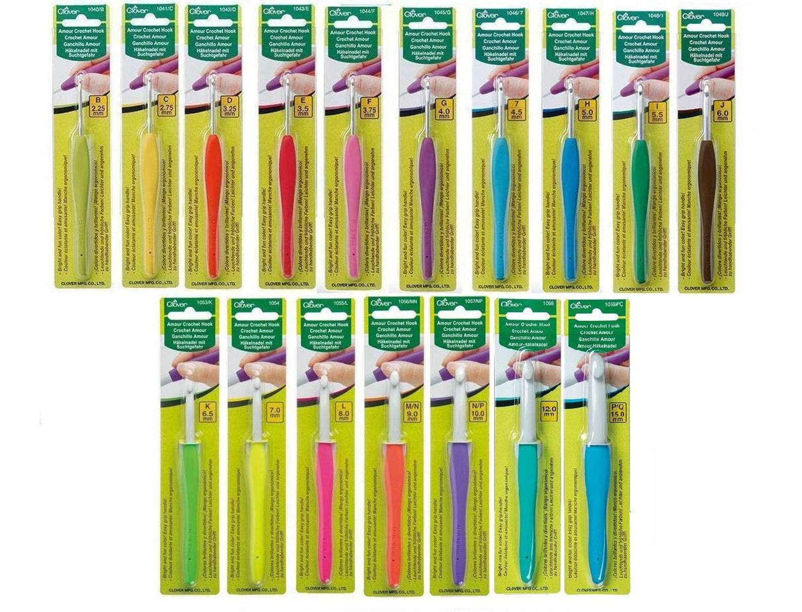 Clover Amour Crochet Hook Set - 10 Different Soft Grip Hooks (2.25mm -  6.0mm)