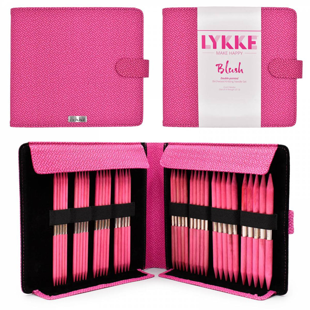LYKKE Blush 15cm (6") Large Double Pointed Needle Set - Magenta Basketweave - The Needle Store