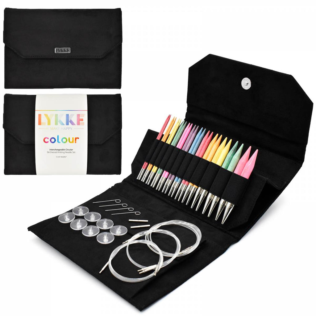 LYKKE Colour 13cm (5") Interchangeable Needle Set - Black Vegan Suede Case - The Needle Store