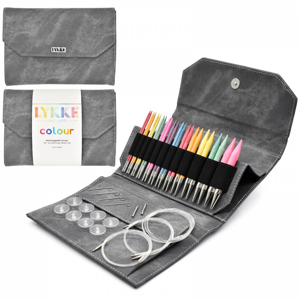 LYKKE Colour 13cm (5") Interchangeable Needle Set - Grey Denim Case - The Needle Store