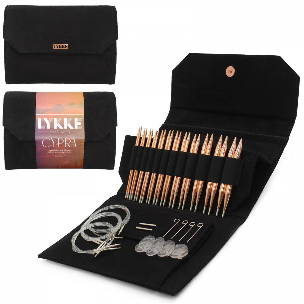 LYKKE Cypra 13cm (5") Copper Interchangeable Needle Set - Black Vegan Suede - The Needle Store