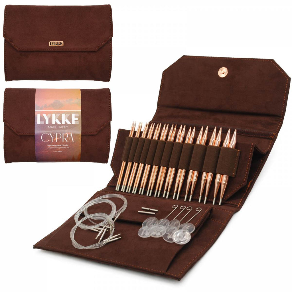 LYKKE Cypra 13cm (5") Copper Interchangeable Needle Set - Brown Vegan Suede - The Needle Store