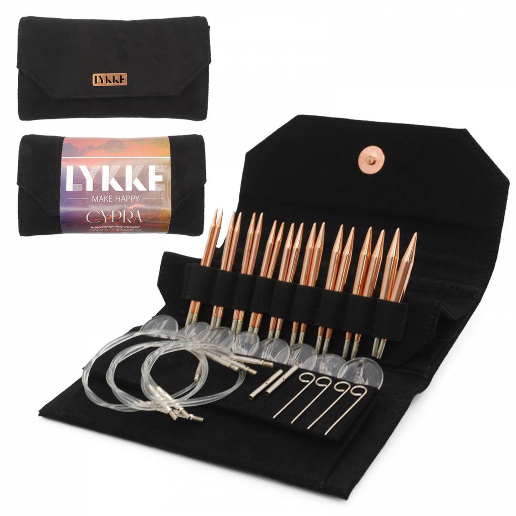 LYKKE Cypra 9cm (3.5") Copper Interchangeable Needle Set - Black Vegan Suede - The Needle Store