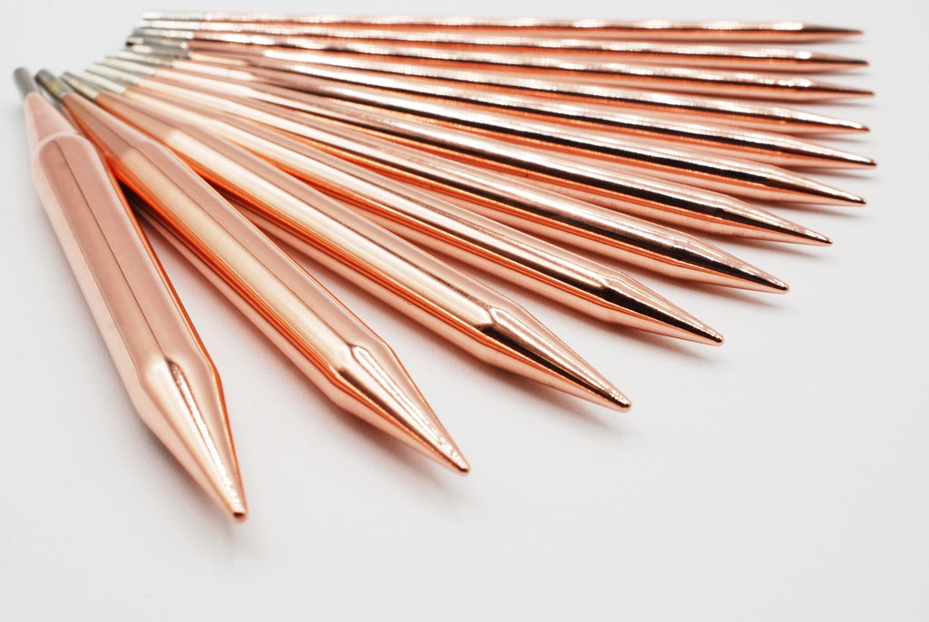 LYKKE Cypra 9cm (3.5") Copper Interchangeable Needle Set - Brown Vegan Suede - The Needle Store