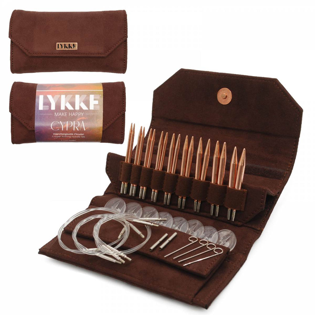 LYKKE Cypra 9cm (3.5") Copper Interchangeable Needle Set - Brown Vegan Suede - The Needle Store