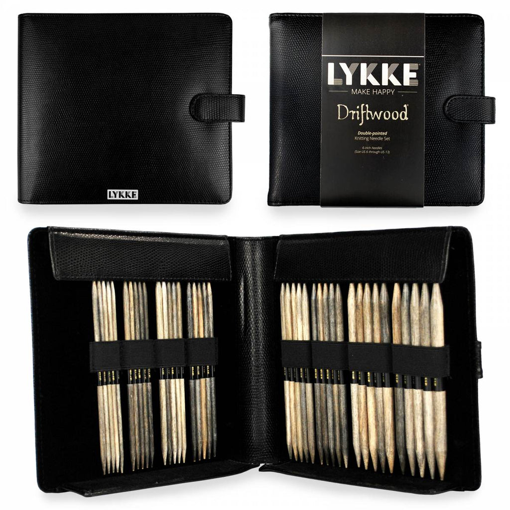LYKKE Driftwood 15cm (6") Double Pointed Needle Set - Large (Faux Leather Case) - The Needle Store
