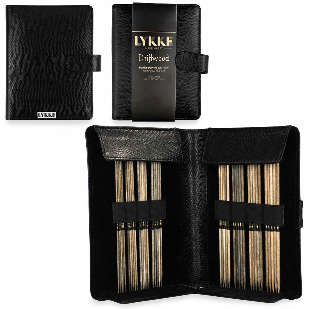 LYKKE Driftwood 15cm (6") Double Pointed Needle Set - Small (Faux Leather Case) - The Needle Store