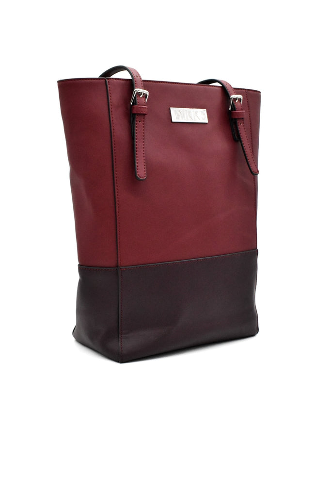 LYKKE Lyra Vegan Leather Project Bag - Camel, Grey & Maroon - The Needle Store