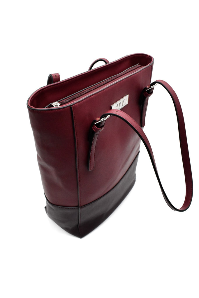 LYKKE Lyra Vegan Leather Project Bag - Camel, Grey & Maroon - The Needle Store