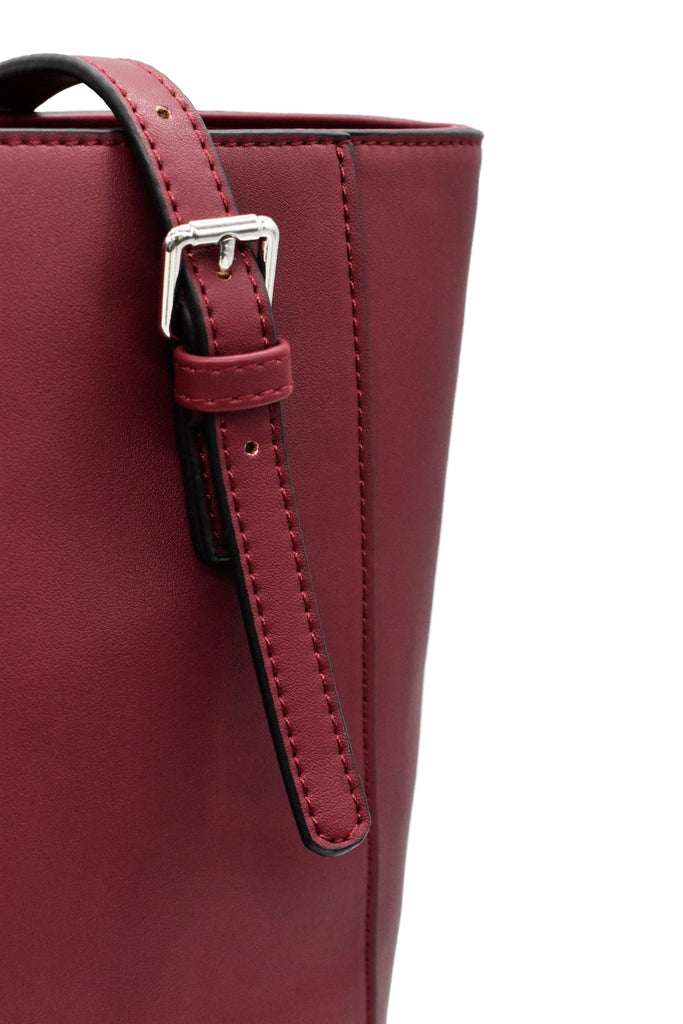 LYKKE Lyra Vegan Leather Project Bag - Camel, Grey & Maroon - The Needle Store