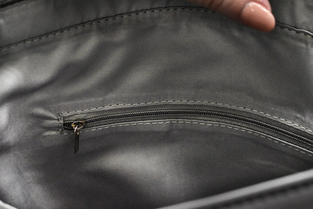 LYKKE Lyra Vegan Leather Project Bag - Camel, Grey & Maroon - The Needle Store
