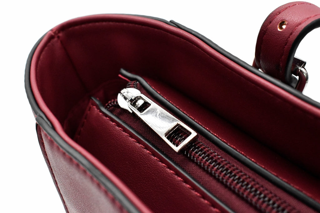 LYKKE Lyra Vegan Leather Project Bag - Camel, Grey & Maroon - The Needle Store