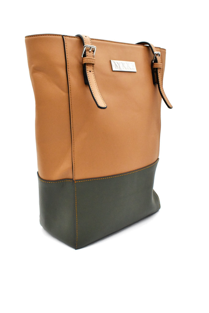 LYKKE Lyra Vegan Leather Project Bag - Camel, Grey & Maroon - The Needle Store