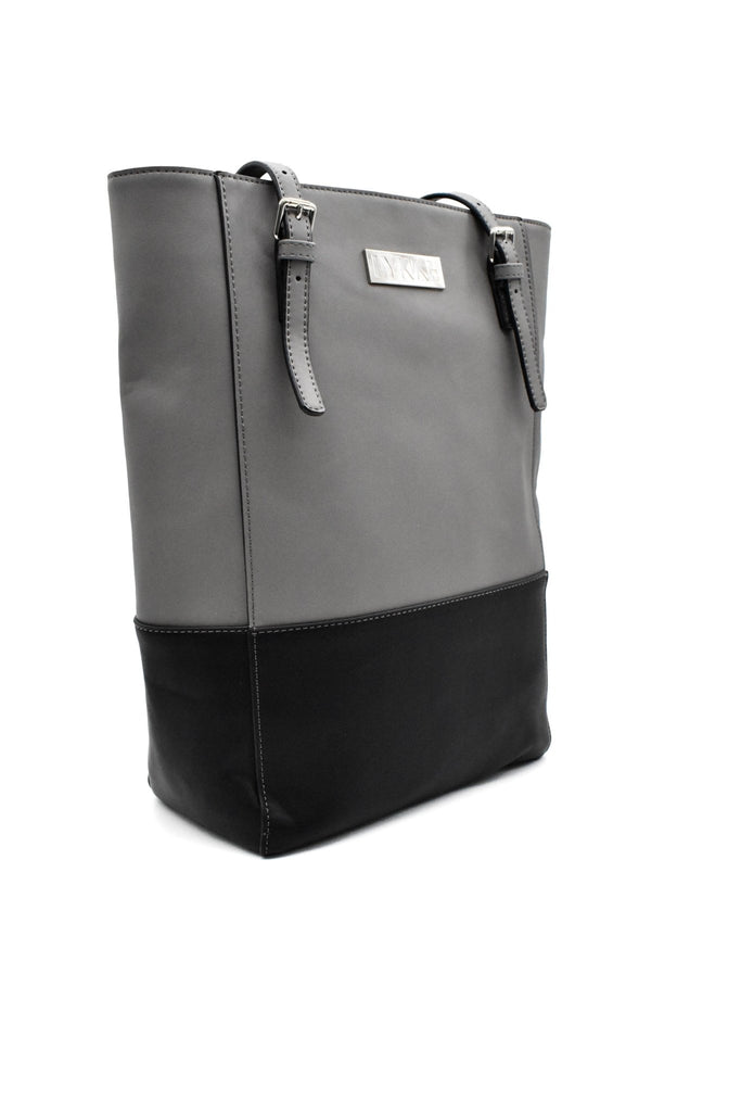 LYKKE Lyra Vegan Leather Project Bag - Camel, Grey & Maroon - The Needle Store