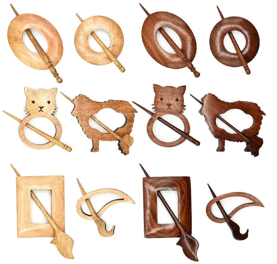LYKKE Shawl Pins - Mango Wood & Rosewood - The Needle Store