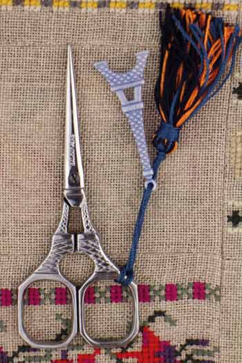 Sajou Tour Eiffel Chromed Embroidery Scissors with Blue Charm - The Needle Store