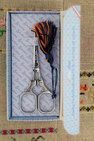 Sajou Tour Eiffel Chromed Embroidery Scissors with Blue Charm - The Needle Store